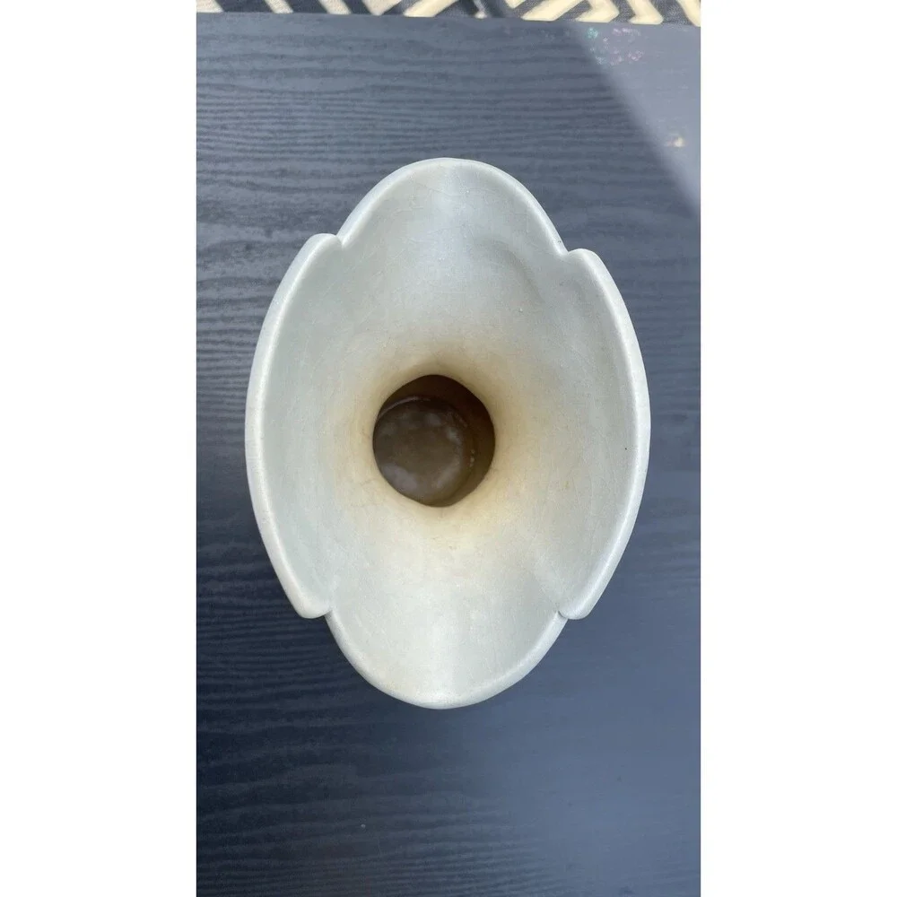 8.25in Roseville 1950s Gardenia Gray/ Purple  White Blossom Bulbous Vase #684-8